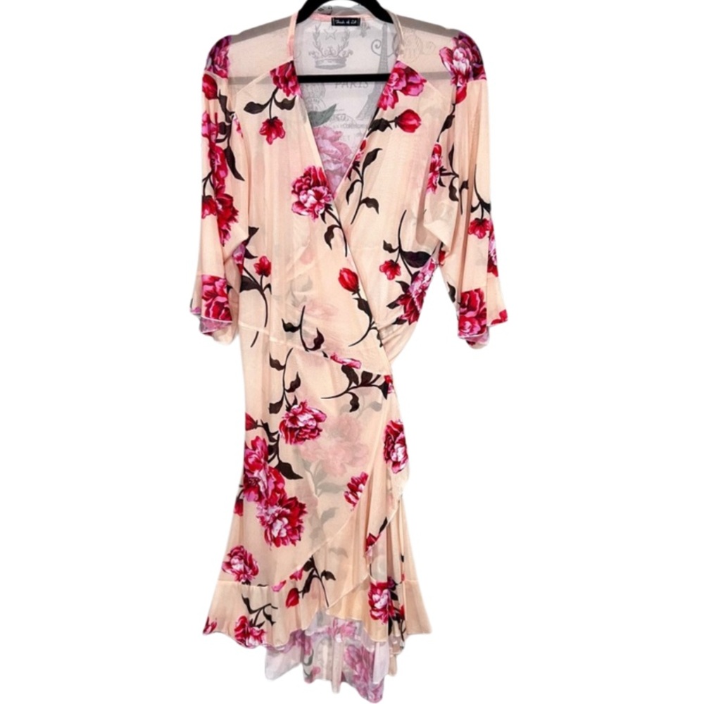 Floral Wrap Dress Pink Red Flowers